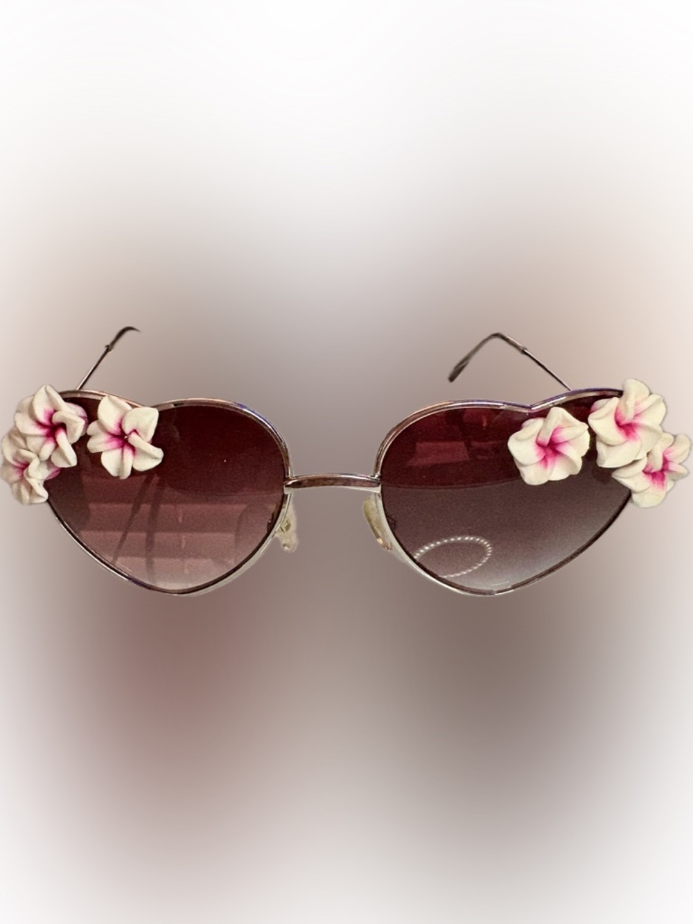 Heart Frame Sunglasses with 3D Floral Detail
